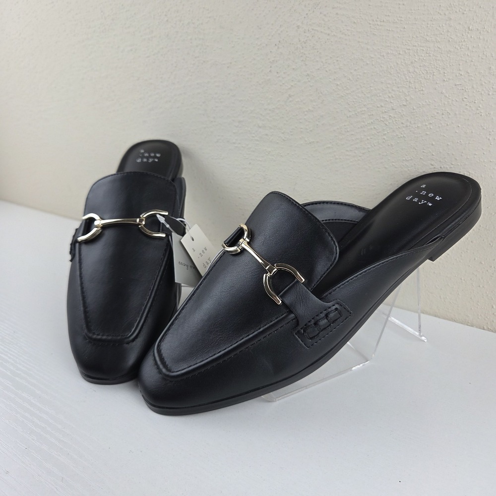 A New Day Sandy Black Horsebit Accent Slip On Work Casual Flats Women's 7.5 NEW
